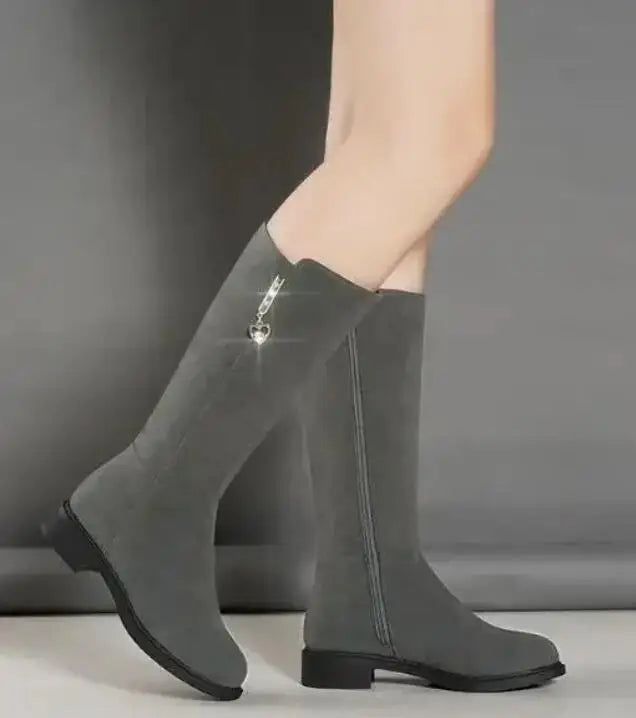 Women's Black Mid-Calf Winter Boots with Heart Zipper Detail - Image 18