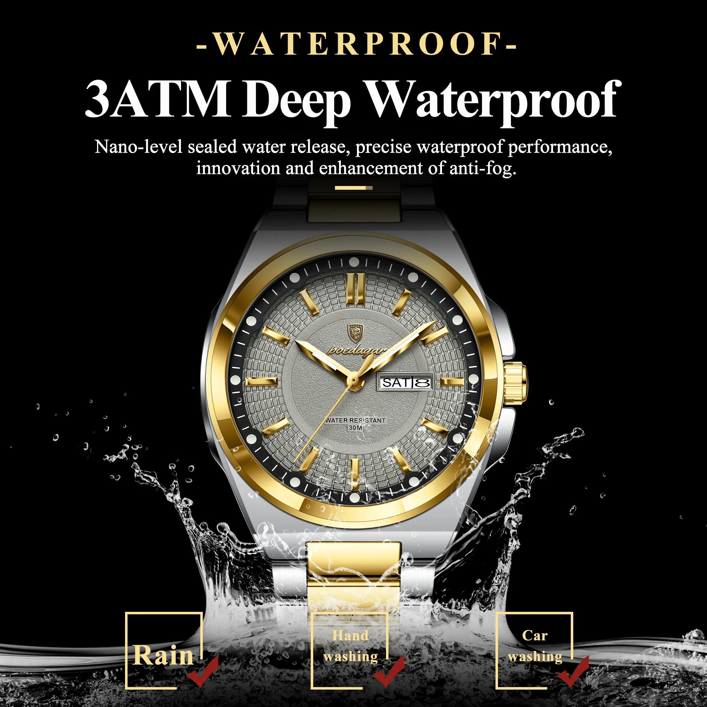 POEDAGAR Top Original Men's Watches Stainless Steel Waterproof Luminous Man Watch Date Week Classic Trendy Quartz Men Wristwatch
