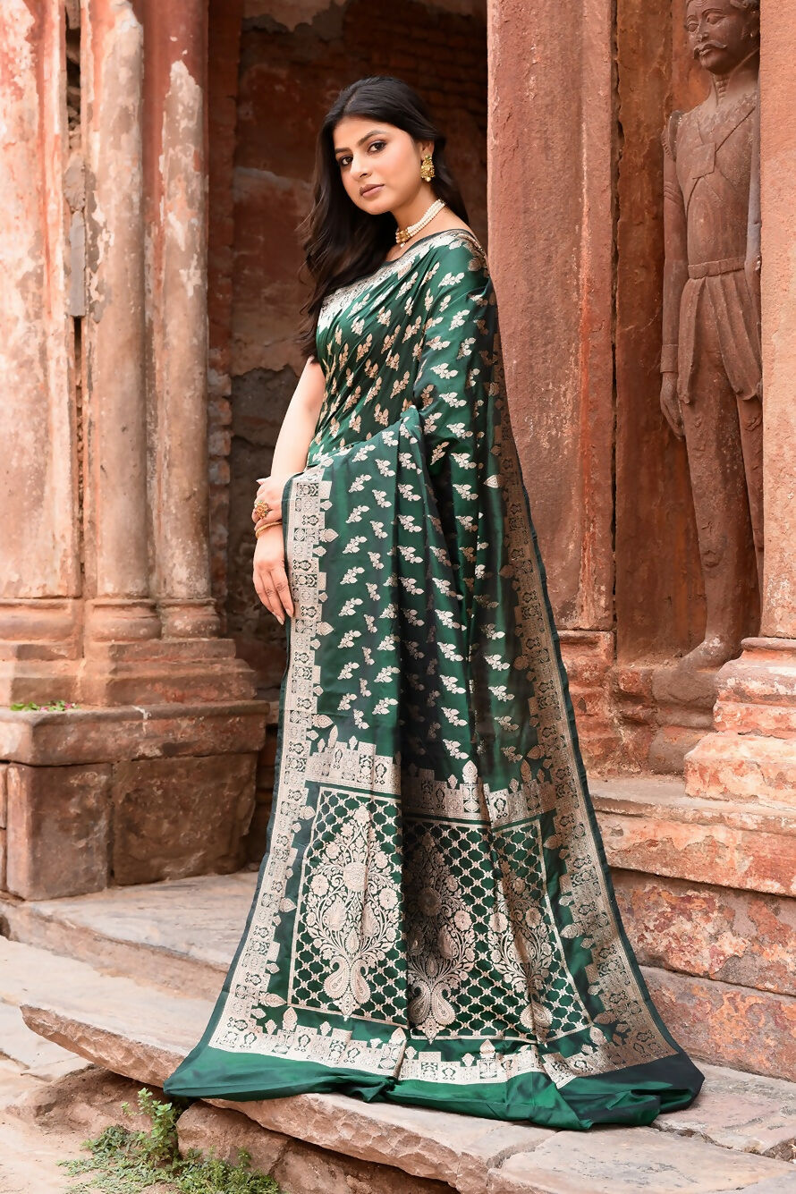 Emerald Green Banarasi Katan Pure Handloom Silk Saree