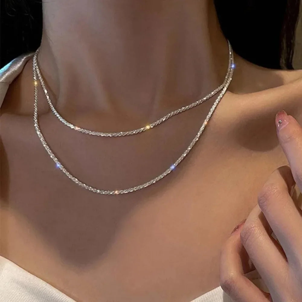 New Shiny Butterfly Necklace Ladies Exquisite Double Layer Clavicle Chain Necklace Jewelry for Ladies Gift