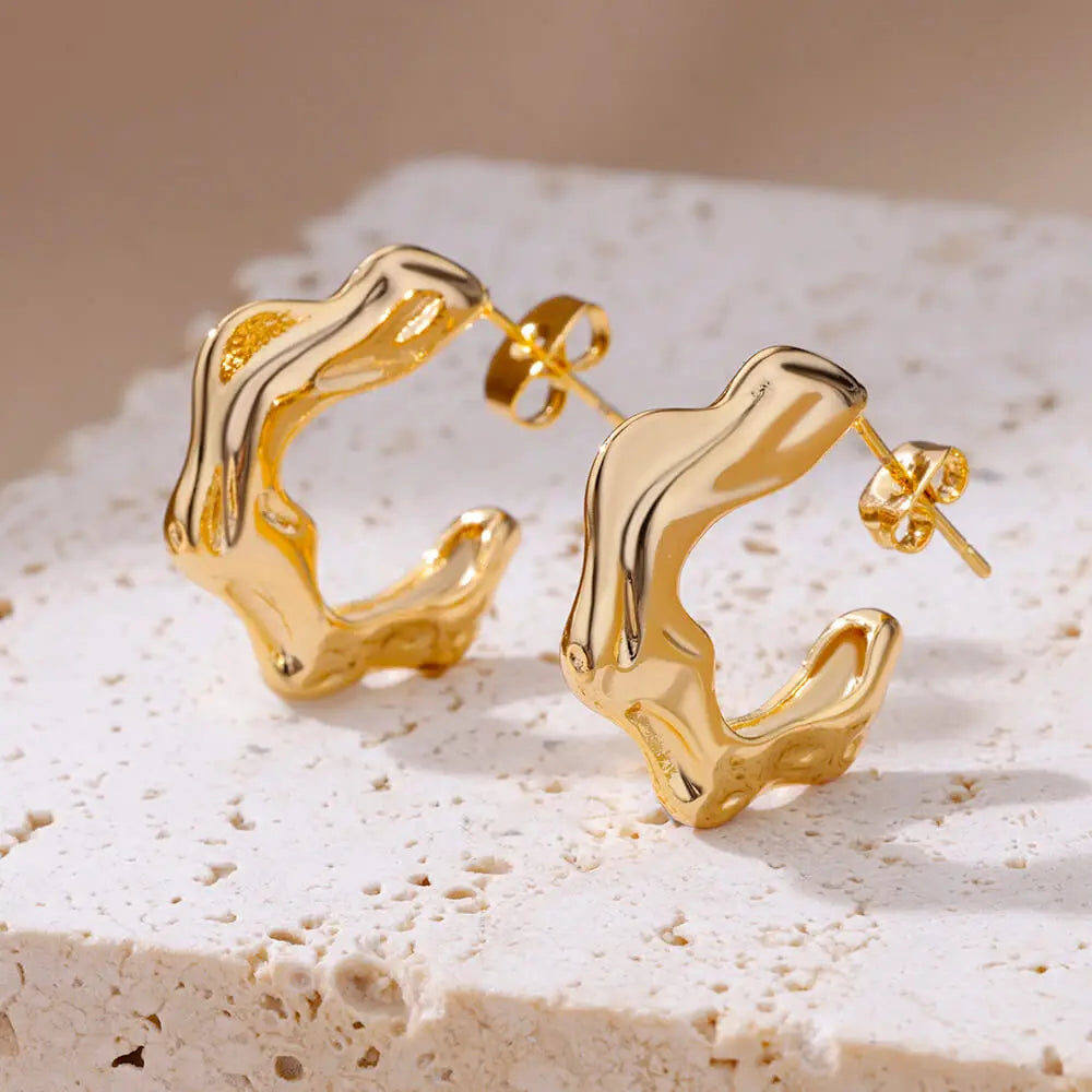Irregular C Shaped Earrings For Women Stainless Steel Geometric Earring 2024 Trending Wedding Party Aesthetic Jewelry aretes