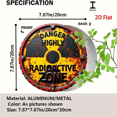 1pc Rustic Radiation Warning Round Aluminum Sign - 2D Flat Nuclear Hazard Metal Wall Art, "DANGER HIGHLY Radioactive ZONE