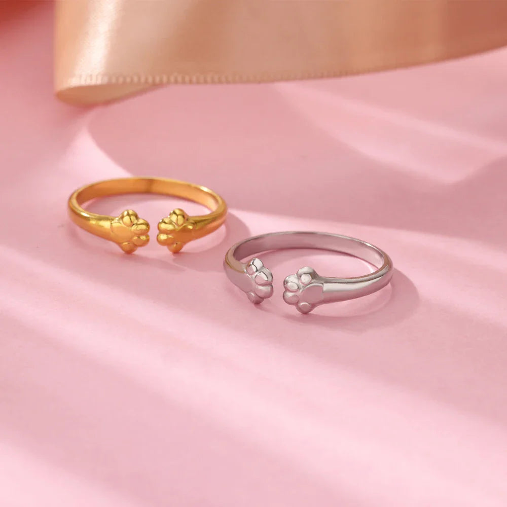 Cute Cat Claw Open Rings For Women Stainless Steel Gold Color Temperament Animal Finger Ring 2025 New Fashion Couple Jewelry