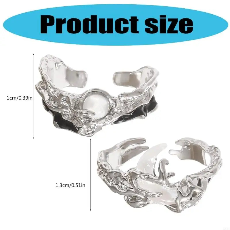 2pcs Irregular Sun Moon Ring with Small Texture Light Luxury Jewelry Personalized Versatile Cosplay DIY Props for Couple Gifts