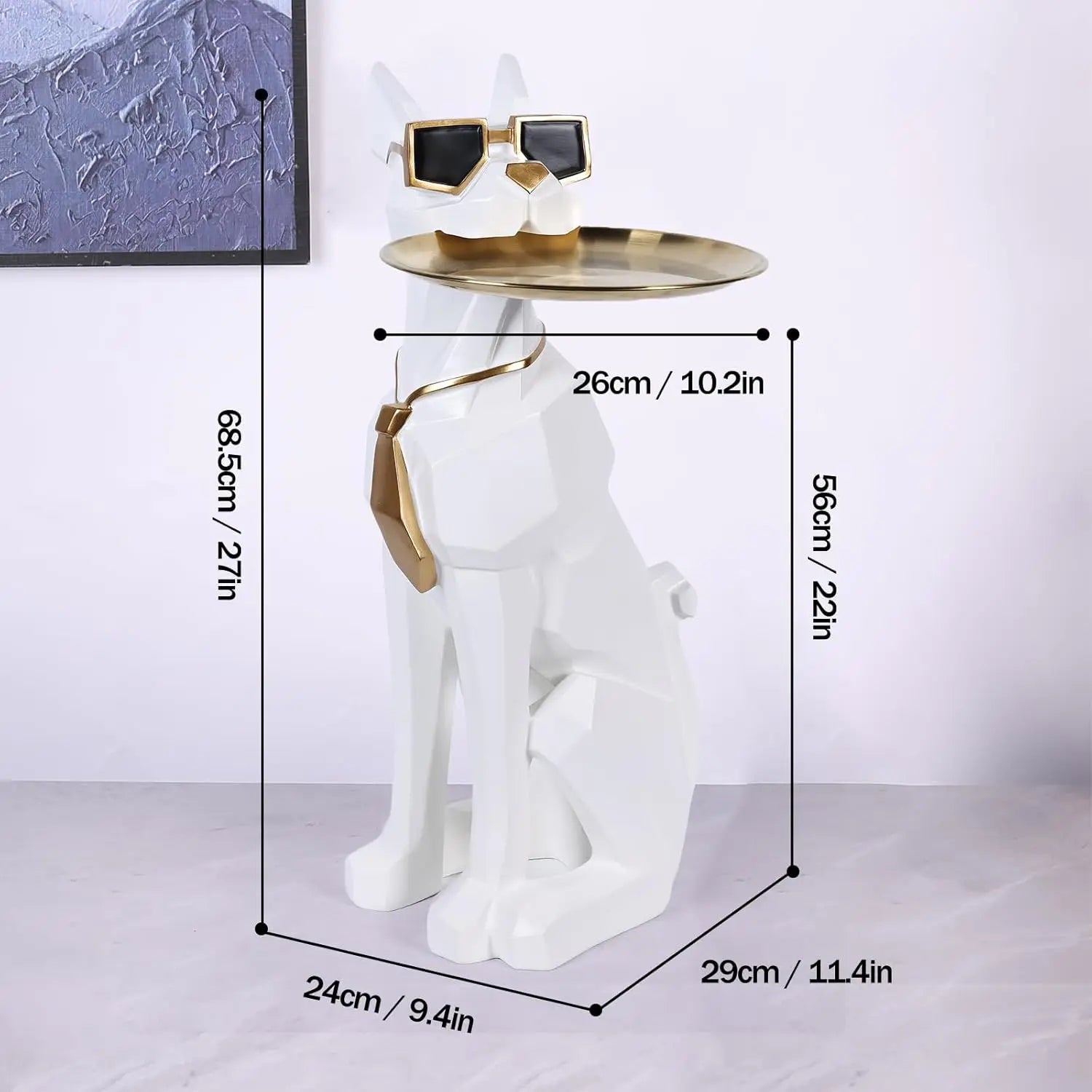 Modern Geometric Dog Statue Side Table with Tray Butlers Design Animal Decorative Table for Living Room Home Decor