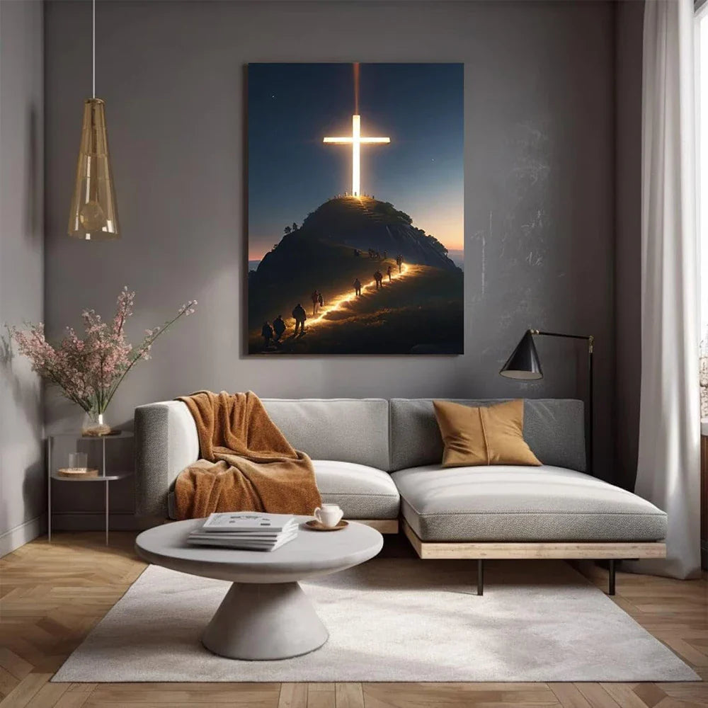 Modern Christian Cross On The Top Of The Mountain Wall Art Canvas Painting Jesus Believers Posters For Room Home Church Decor
