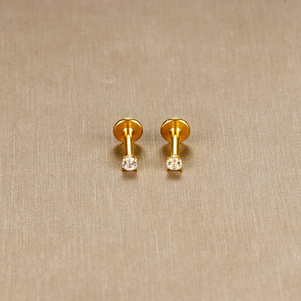 2PC Labret Tragus Stud Earrings 16G Surgical Stainless Steel CZ Crystal  Monroe Helix Cartialge Conch Medusa Lip Body Piercing