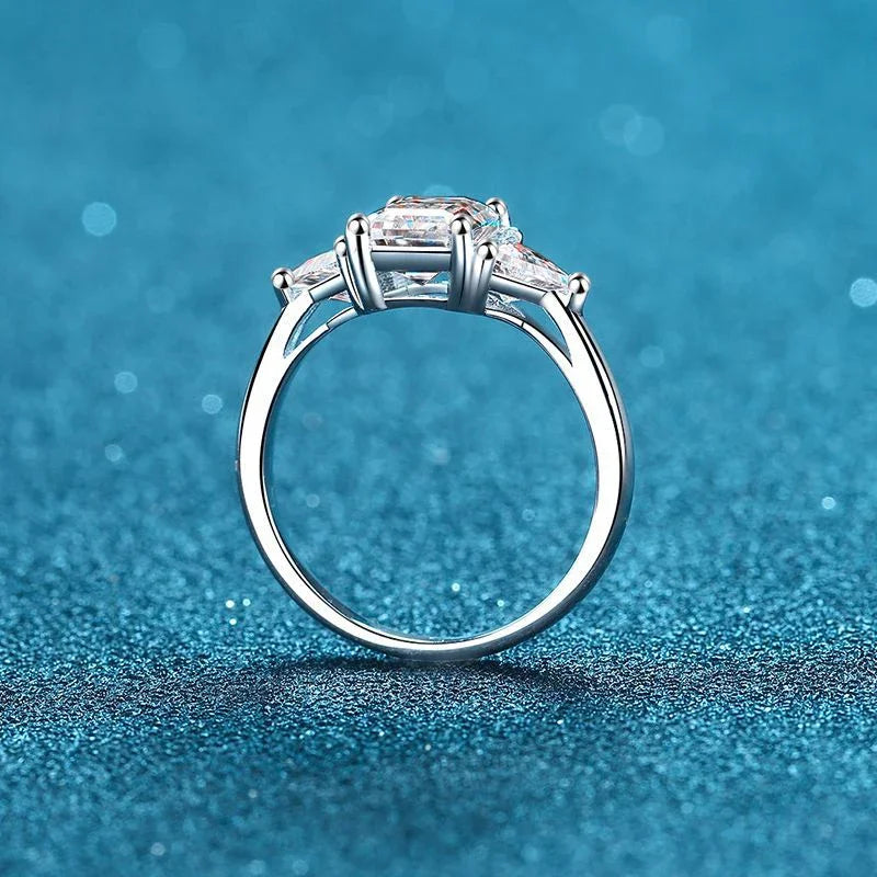 NeeTim Emerald Cut 3ct Full Moissante Wedding Rings for Women Lab Grown Diamond Promise Band Plated Platinum Marriage Rings