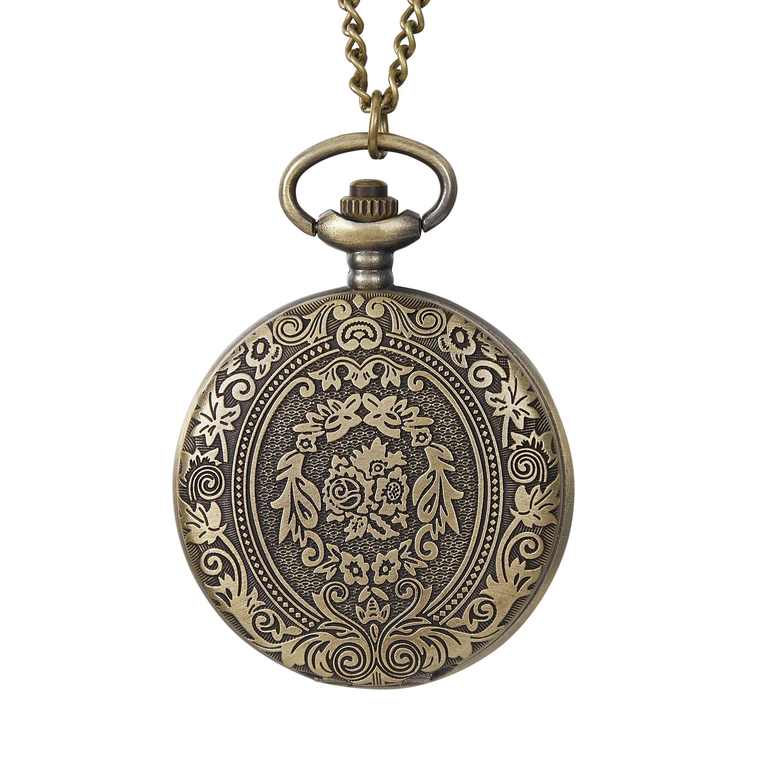 Retro nostalgic classical carved flip cover women men pocket watches necklaces hanging watches quartz suitable for giving gifts