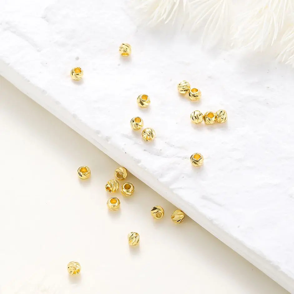 20pcs/lot 14K 18K Gold Round Loose Beads Bracelet Necklace Spacer Brass Beads For DIY Earing Making Accessories Whosale Findings
