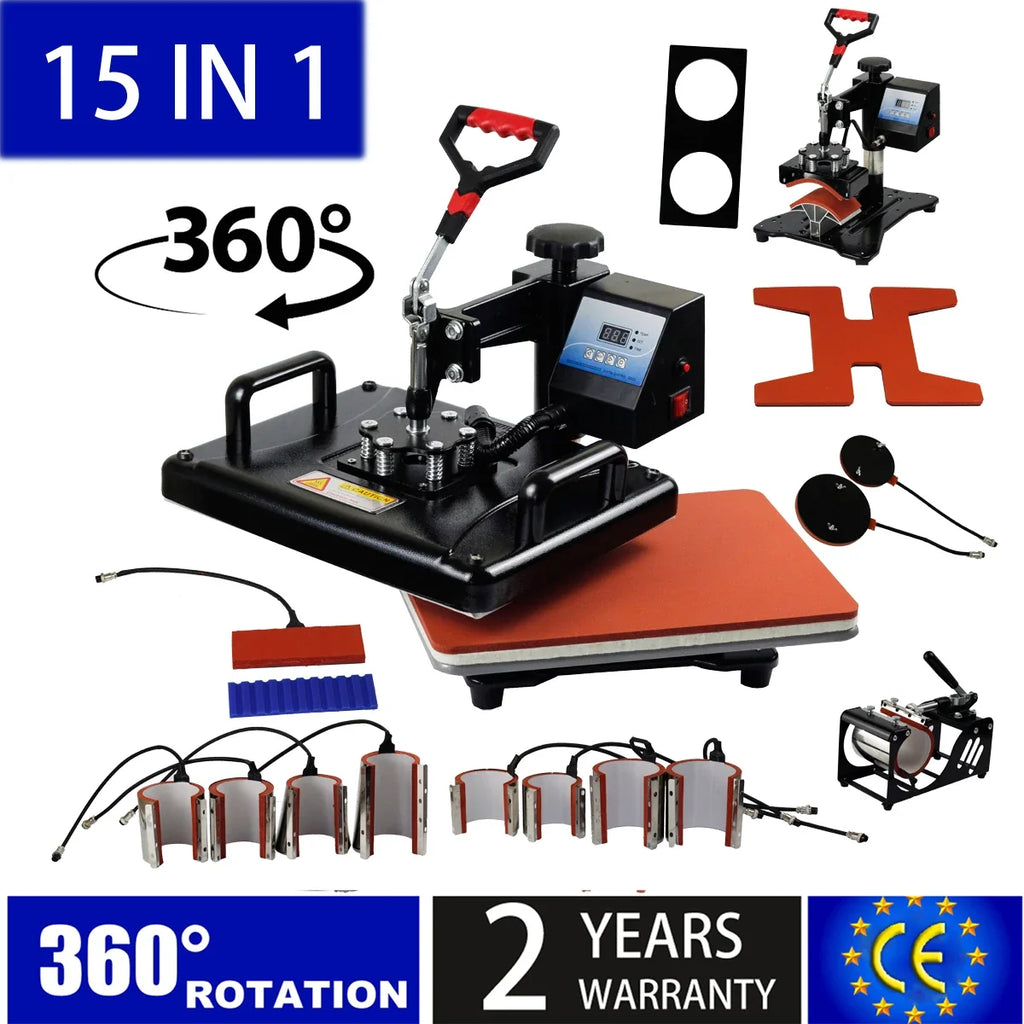 15-in-1 Heat Press Machine, Sublimation Combo for T-Shirts Mugs Caps Plates
