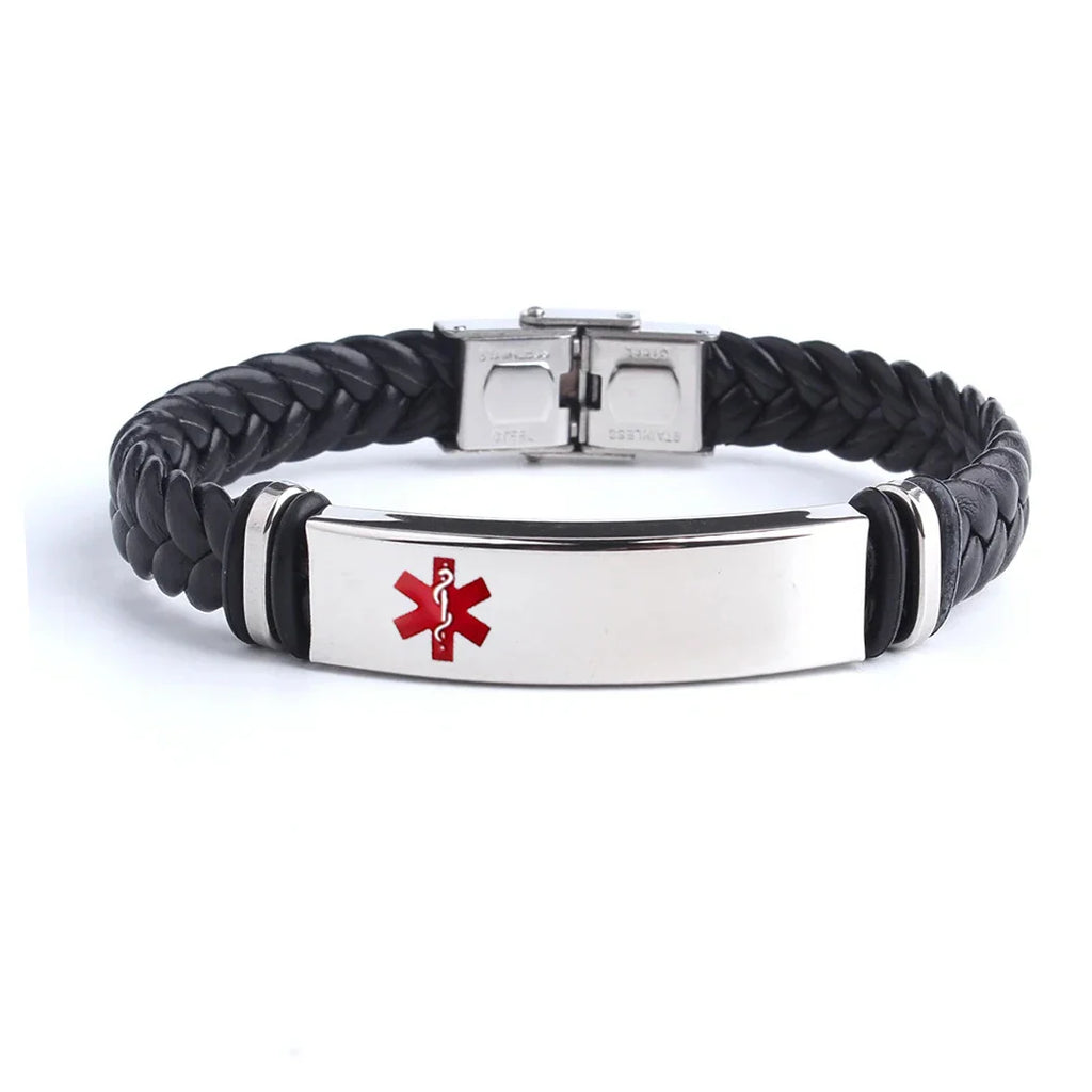 Custom logo Name Engrave Leather Bracelet Black Color customize Stainless Steel Bracelets For Women Men ID Bracelet