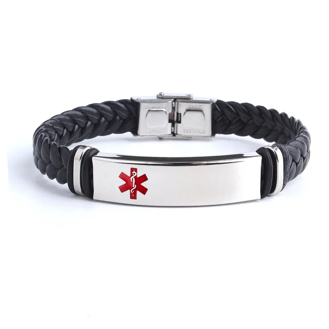 Custom logo Name Engrave Leather Bracelet Black Color customize Stainless Steel Bracelets For Women Men ID Bracelet
