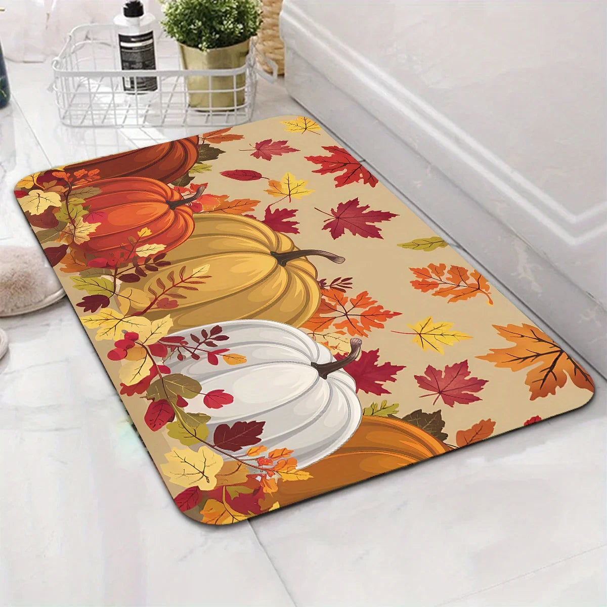 VIKAMA Thanksgiving Carpet Pumpkin Maple Leaf Carpet Kitchen Rug Long Carpet Doormat Living Room Bedroom Sofa Soft Floor Mat