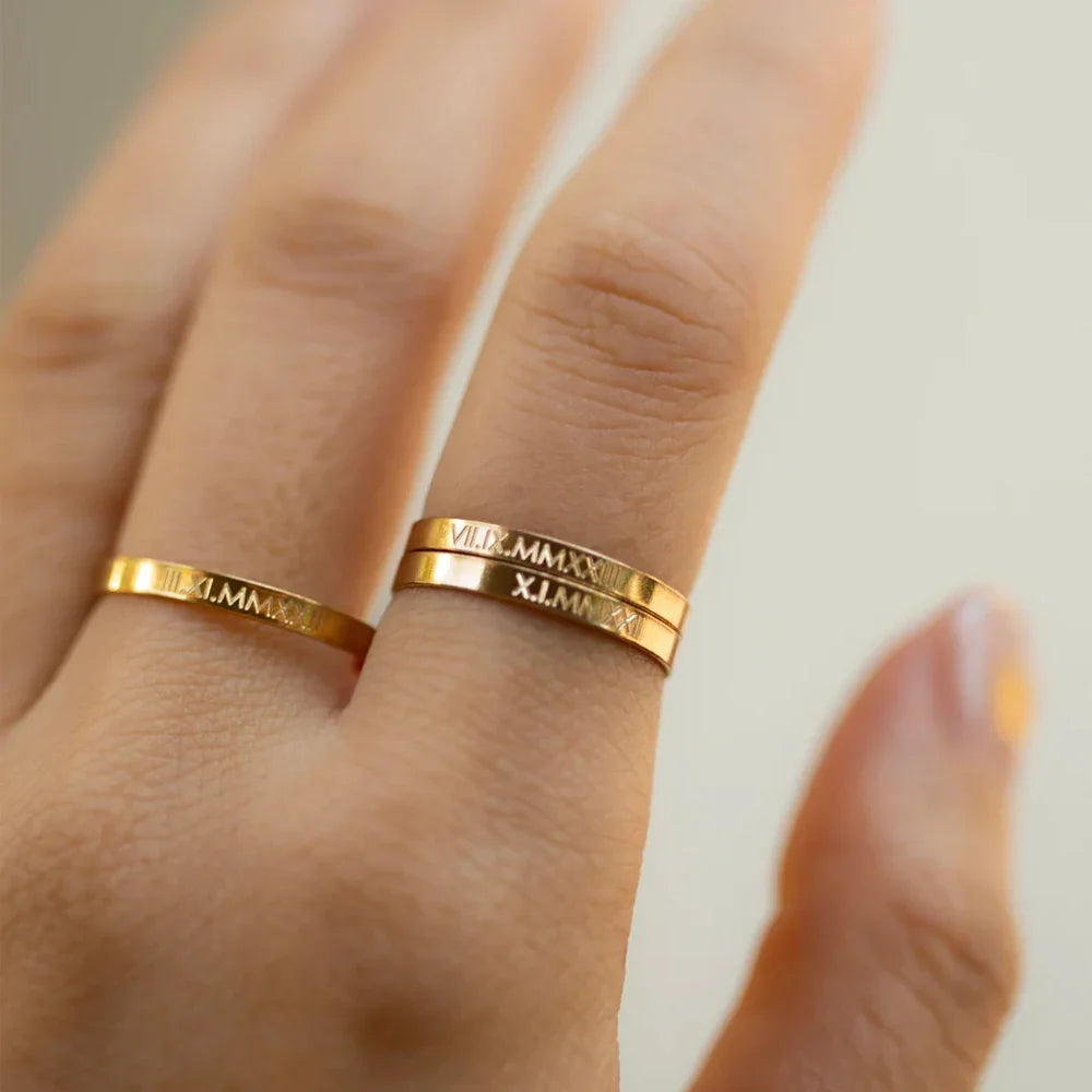 COOLTIME Personalized Custom Ring For Women Men Stainless Steel Gold Color Engrave Name Rings For Lover Jewelry Family Gifts