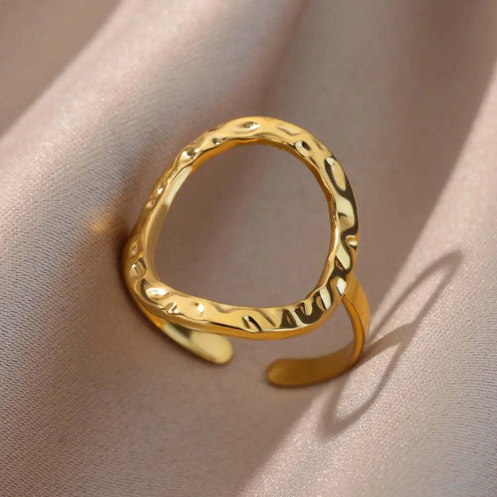Irregular Hollow Opening Rings For Women Stainless Steel Gold Color Geometric Ring Party Christmas Jewelry Gift Free Shipping
