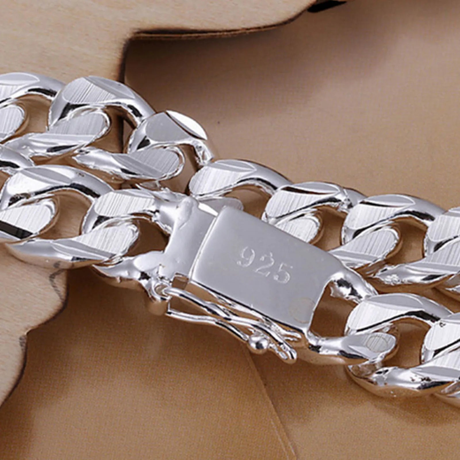 New High-end Women's Mens Fine Silver Color Bracelet Fashion Jewelry Gift Men's Square Beautiful Gem