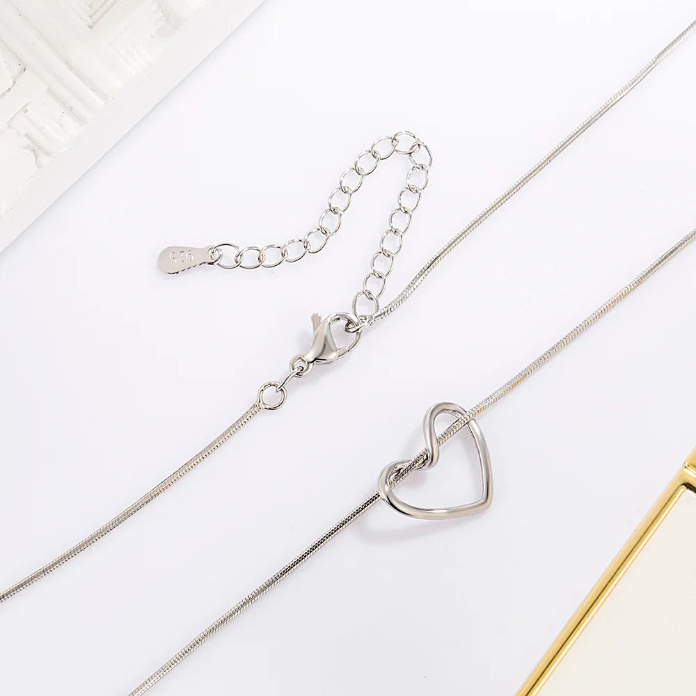 925 Sterling Silver Line Heart Snake Chain Necklaces For Women Ladies Vintage Luxury Jewelry Wholesale Jewellery Argent 925
