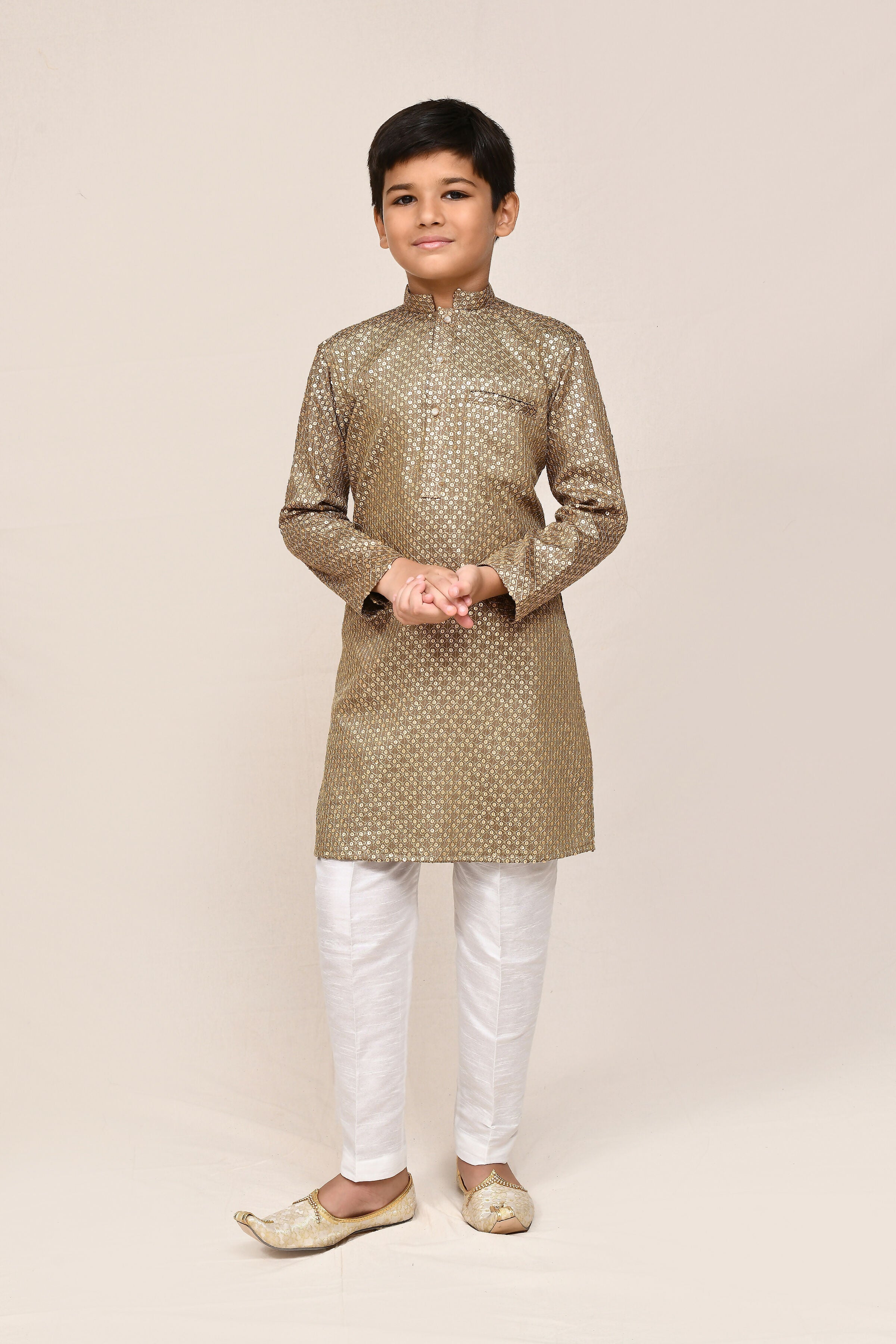 Satin Cotton Gold Kurta Set with Straight Fit Pant