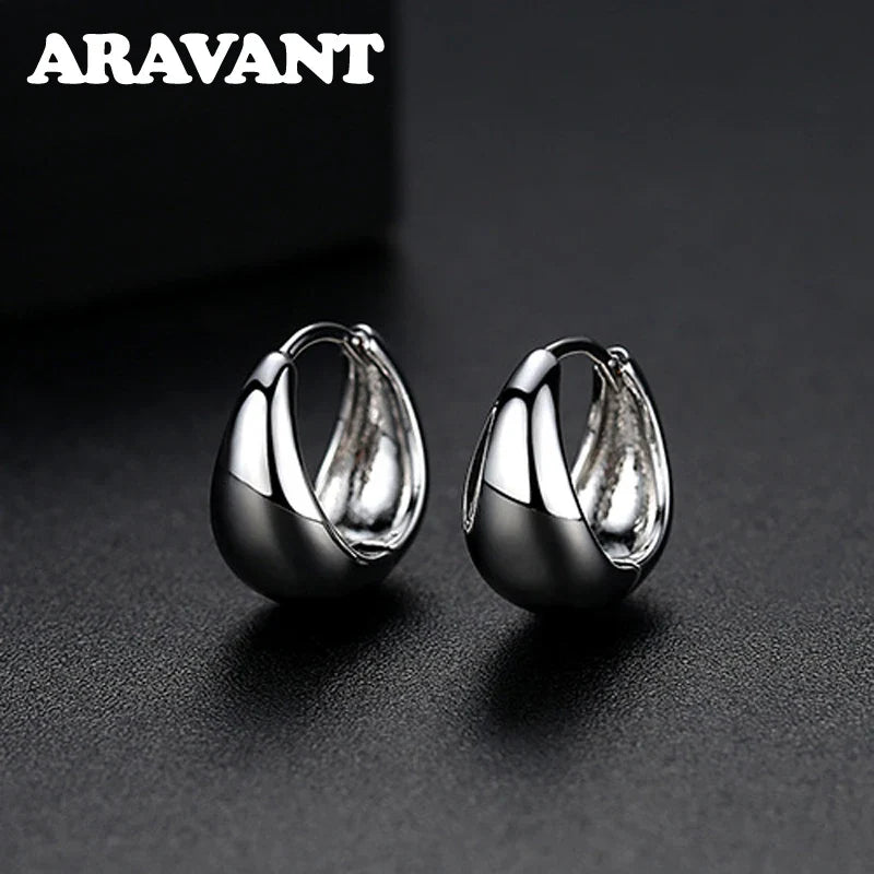 925 Silver 14mm 18K Gold Egg Hoop Earring For Women Fashion Jewelry