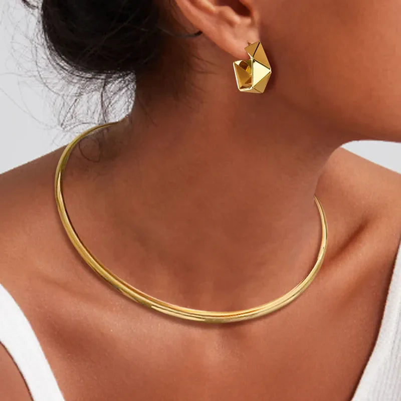 Choker Neck Cuff for Women, Open Collar Choker Torques Necklace Adjustable ,Simple Stainless Steel Jewelry