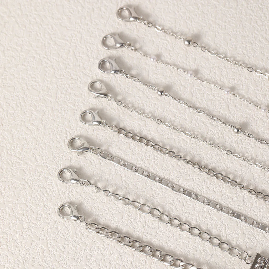 8pcs Fashion Women Stainless Steel Bracelet Stackable for Women, Thin Herribone Chain Bracelet Waterproof Gold Plated Jewelry