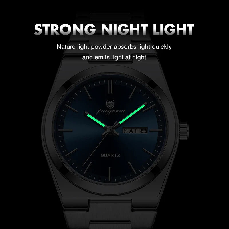 PAAZOMU Luxury Sport Quartz Man Wristwatch Waterproof Luminous Date Week Men Watches Stainless Steel Men's Watch Male Reloj+box