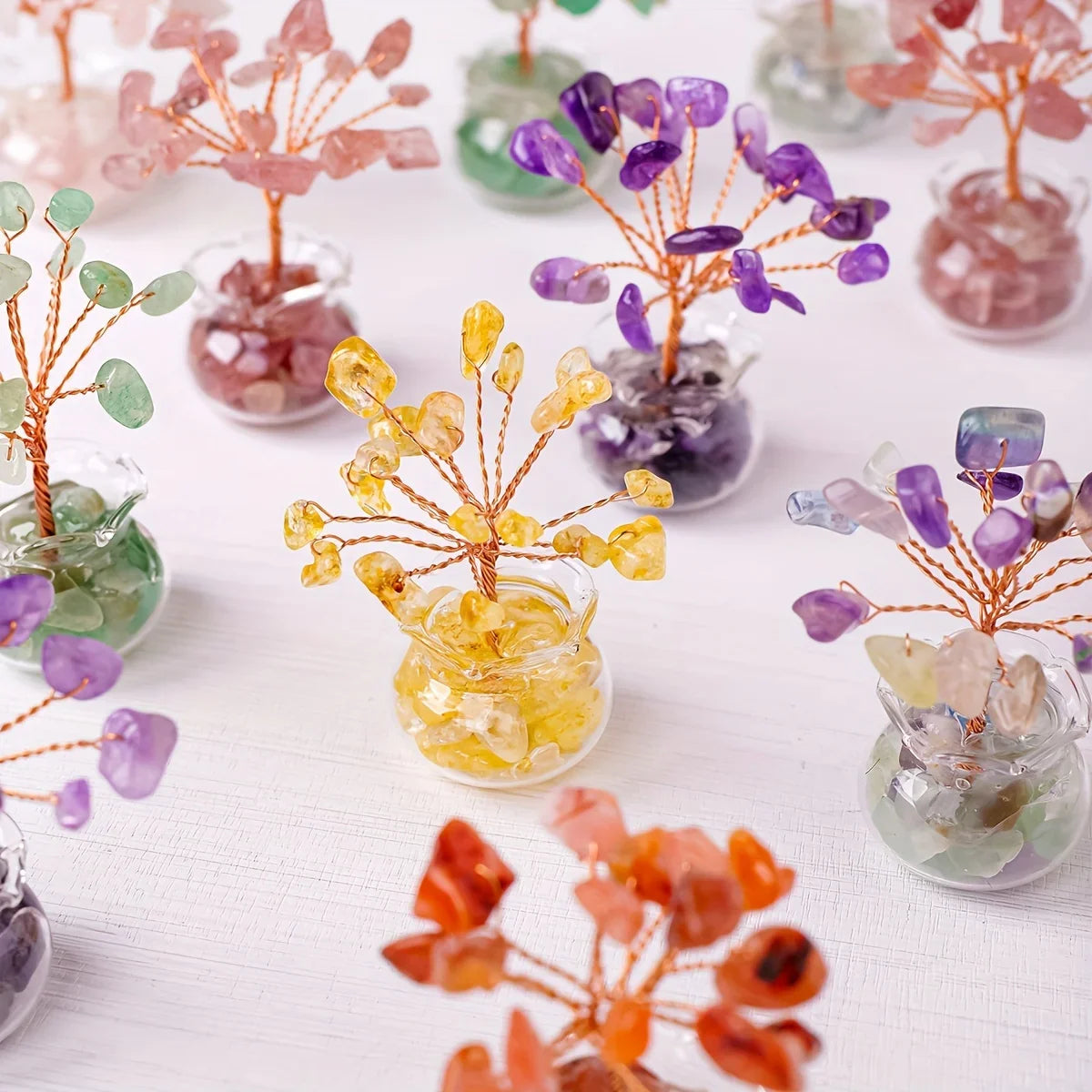 Amethyst Crystal Gravel Tree: Handmade Copper Wire, Healing Stones, Miniature Home Decoration meditation  decoracion