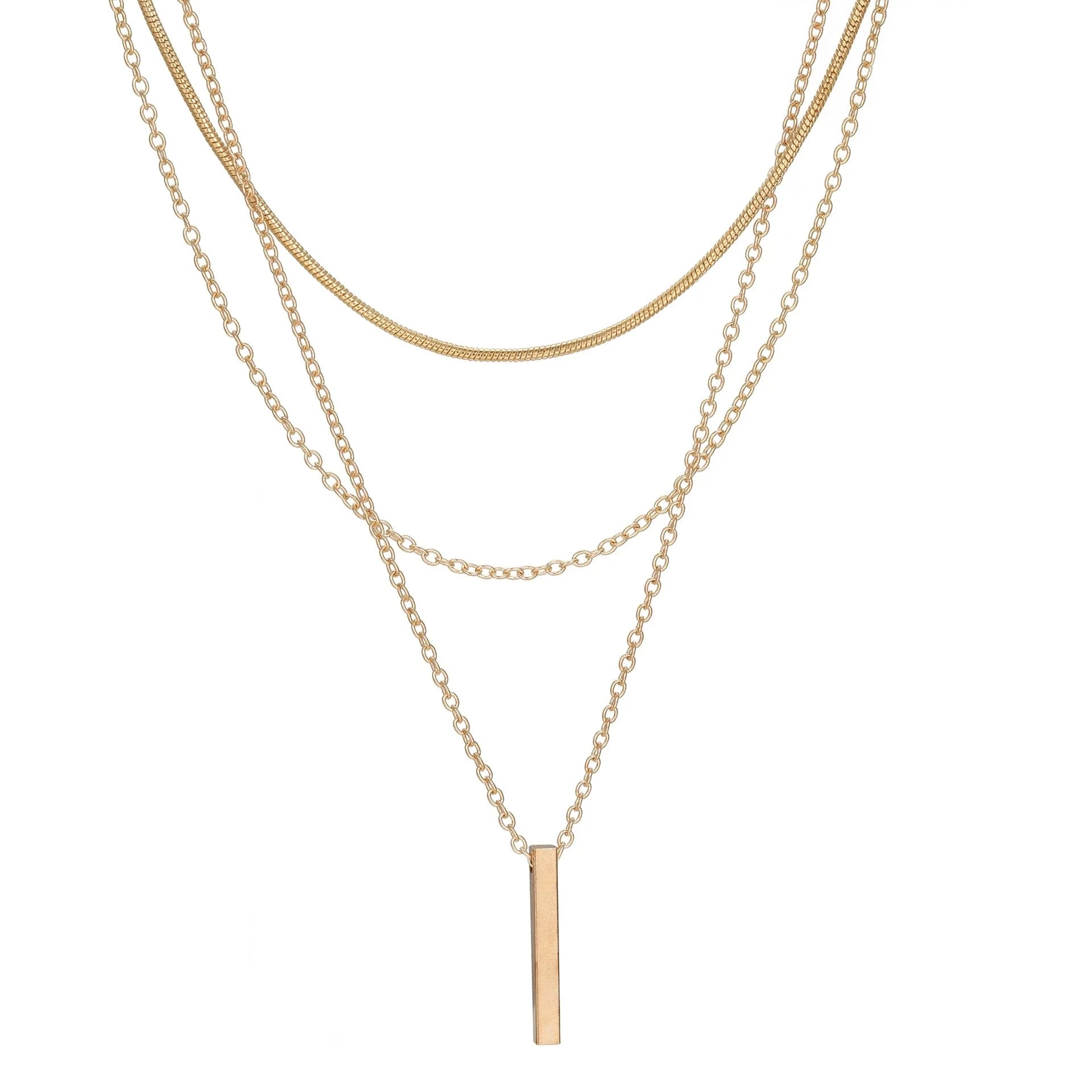 Fashion Layered Metal Bar Pendant Necklace for Women Daily Wear Gold Color Reactangle Clavicle Chain Collarbone Necklace Jewelry