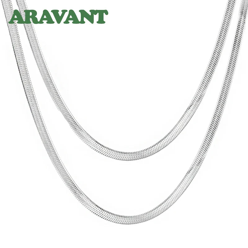 Aravant 925 Silver 4MM Snake Bone Necklace Chain For Women Men Fashion Jewelry