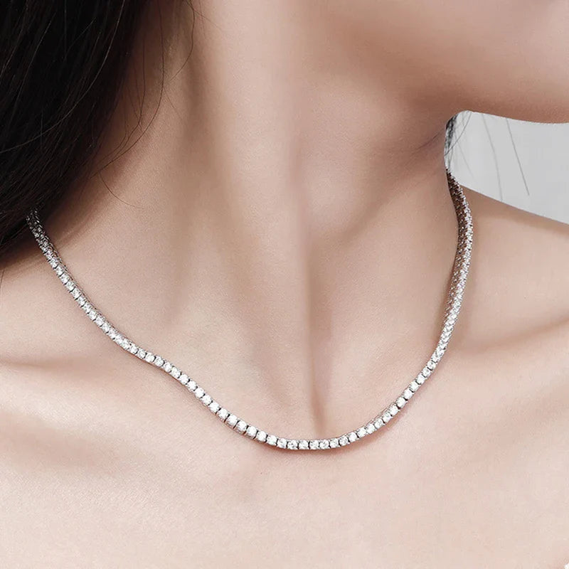 NeeTim 2.5mm Full Moissanite Tennis Necklace 925 Sterling Silver with Gold Plated Necklaces Neck Chain Fine Jewelry for Women