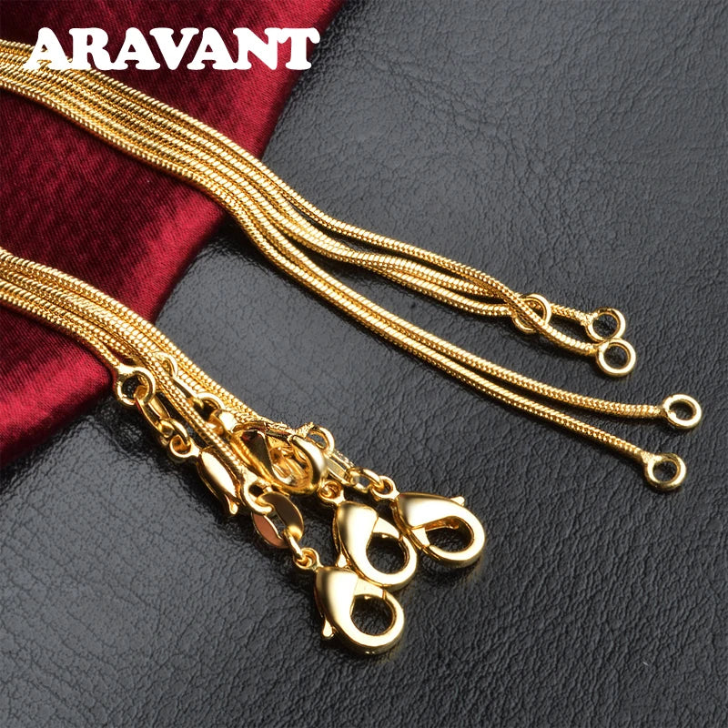 Aravant 925 Sterling Silver 18K Gold 1MM 45-75CM Snake Chain Necklace For Women Fashion Party Wedding Jewelry