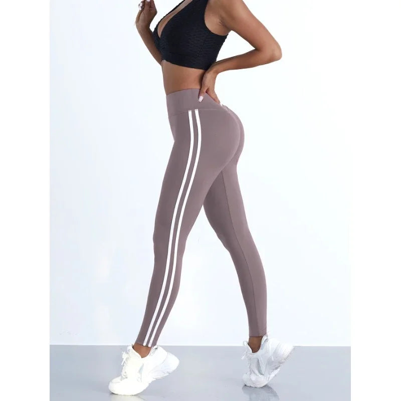 Women's Striped Yoga Leggings – Slim Fit Sports Pants