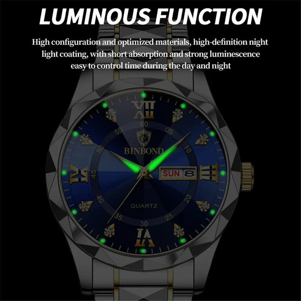New Gold Business Leather Casual Diamond Clock Men Luxury Watch Automatic Watches Mens Fashion Quartz Wristwatches Orologi Uomo