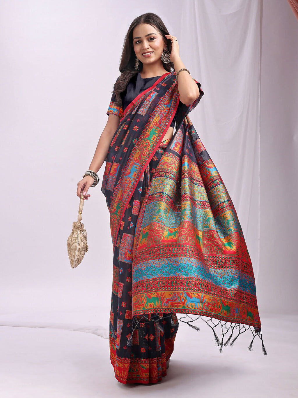 Navy Blue Linen Cotton Saree for Elegant Daily and Occasion Wear