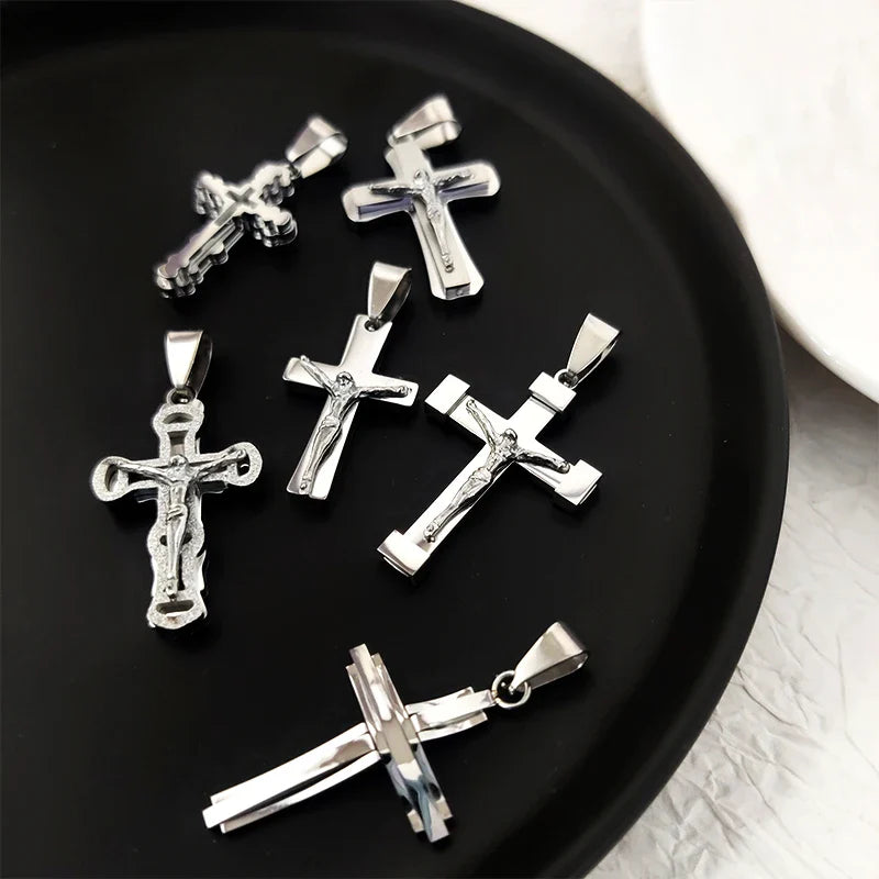 Trendy Men's 18K Gold Plated Stainless Steel Cross Pendant Necklace Christian Wedding Gift Jewelry Hiphop Style