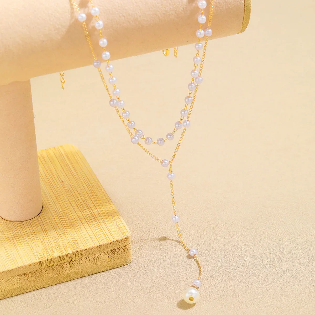 Korean Fashion Imitation Pearl Double Layered Choker Big Ball Bead Pendant Tassel Necklace Women's Sexy Party Body Jewelry