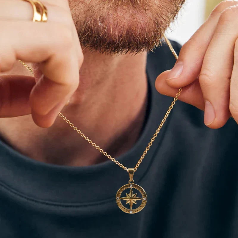 Stainless Steel Polaris Necklace - 18K Gold Plated Round Starry Sky Design, North Star Charm for DIY Jewelry