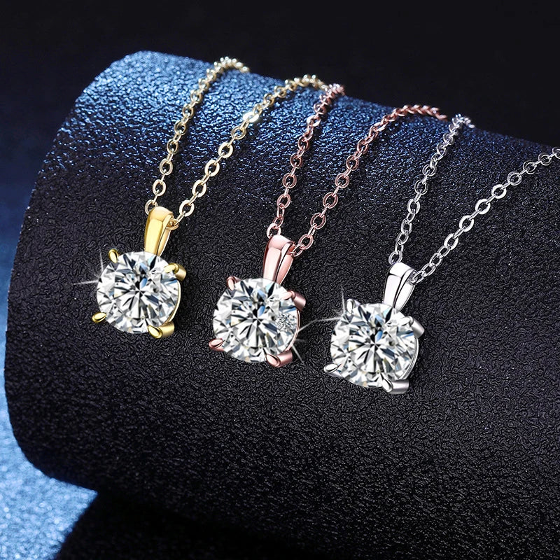 NeeTim 2ct 3ct Moissanite Necklace for Women Sterling Silver 925 with Yellow Rose White Gold Plated Lab Diamond Pendant Necklace