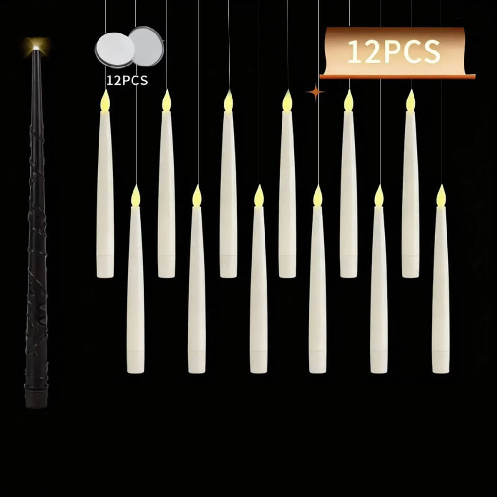 12/10 PCS LED Floating Candles with Magic Wand Flameless Flying Candle Flickering Burning Candles for Wedding Holiday Decoration