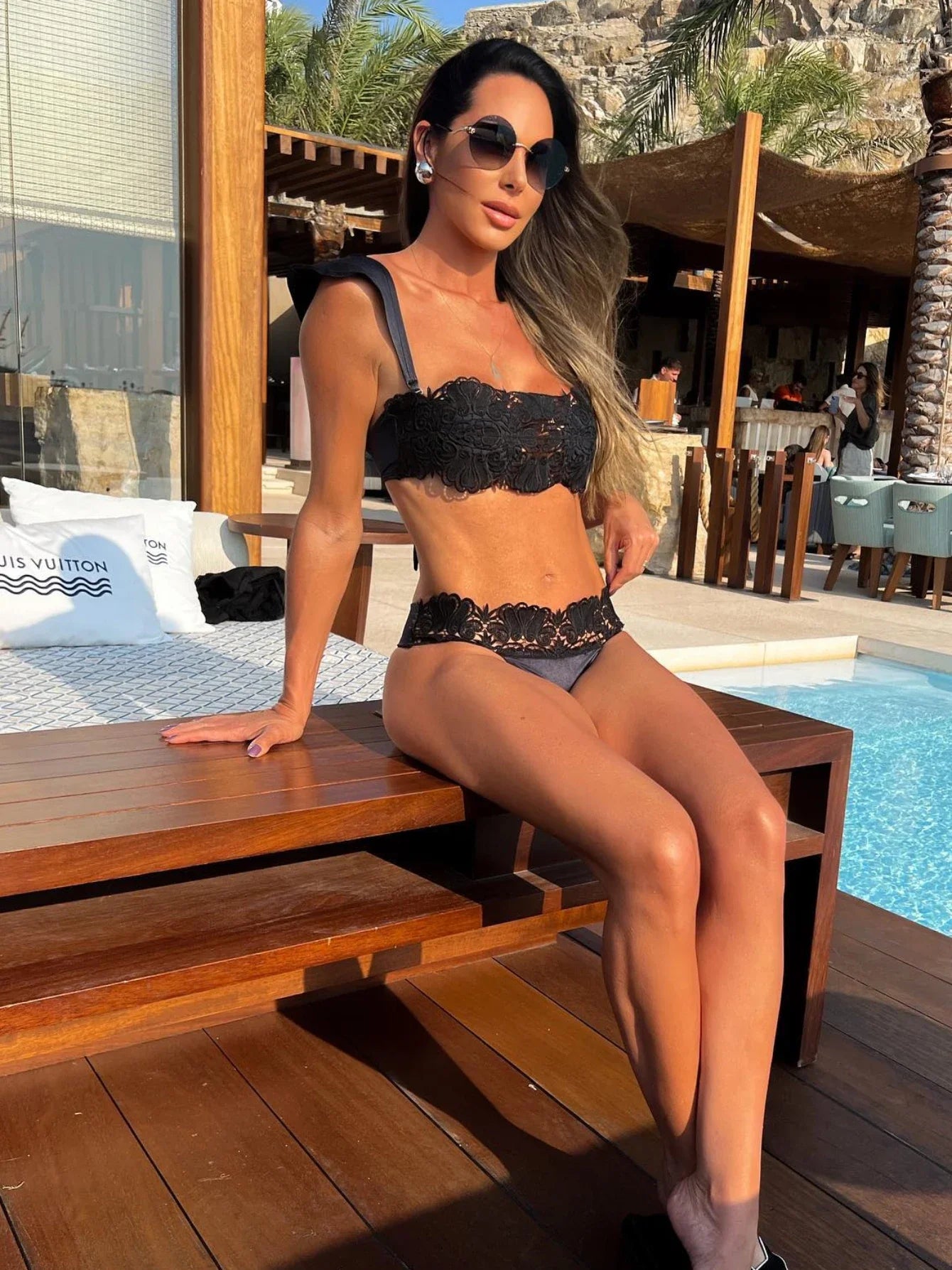 Halle Black Lace Three Piece swimsuit