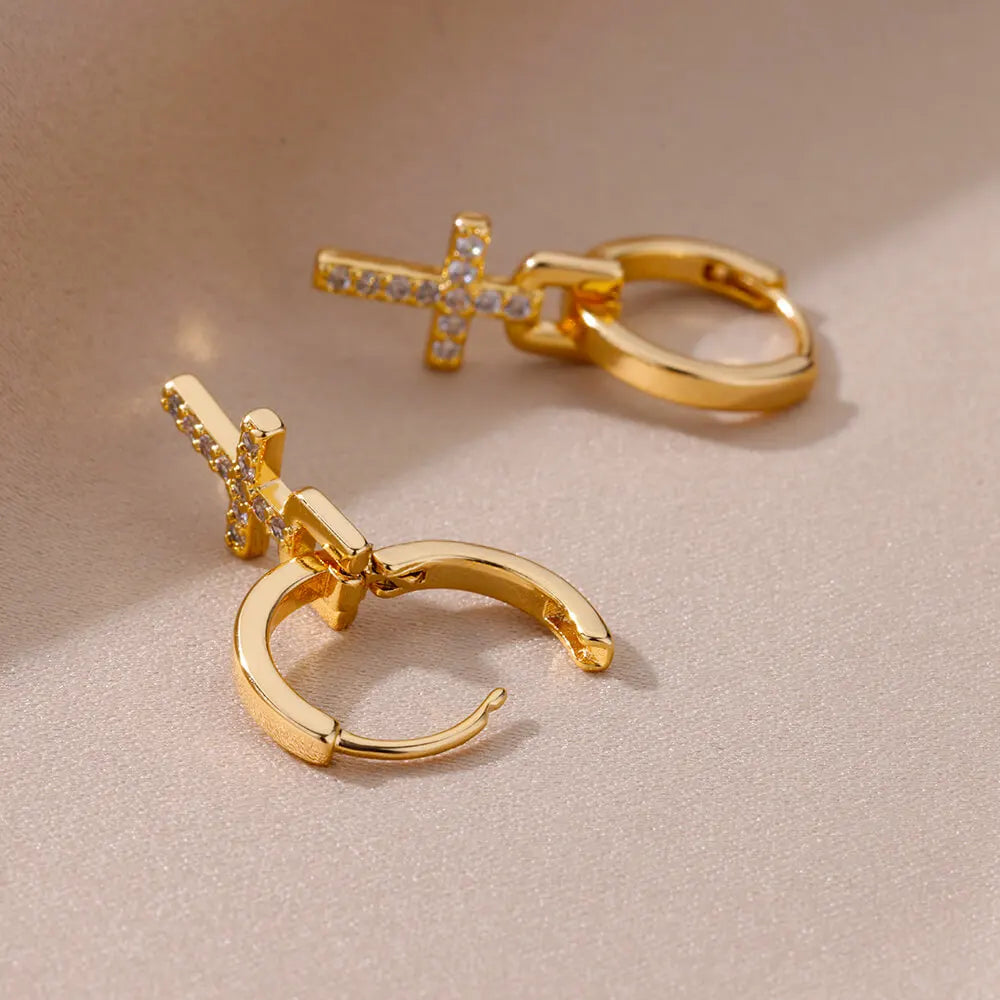 Zircon Cross Dangle Earrings For Women Girls Stainless Steel Cross Earring 2023 Trending Couple Wedding Aesthetic Jewelry aretes