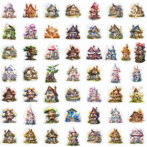 10/30/50pcs Retro Cute Flower House Aesthetic Stickers Kawaii Decals DIY Notebook Laptop Suitcase Phone Funny Decoration Sticker