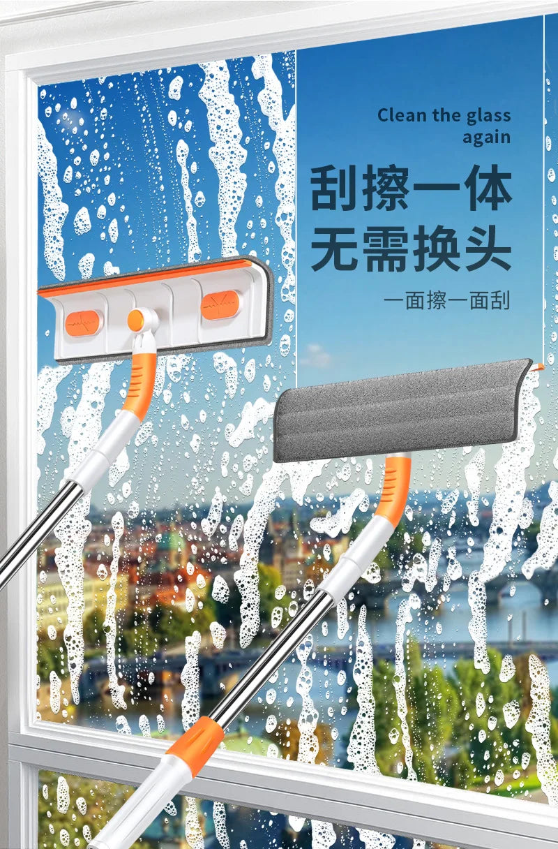 Telescopic Window Cleaning Mop – Microfiber Glass Squeegee & Scraper