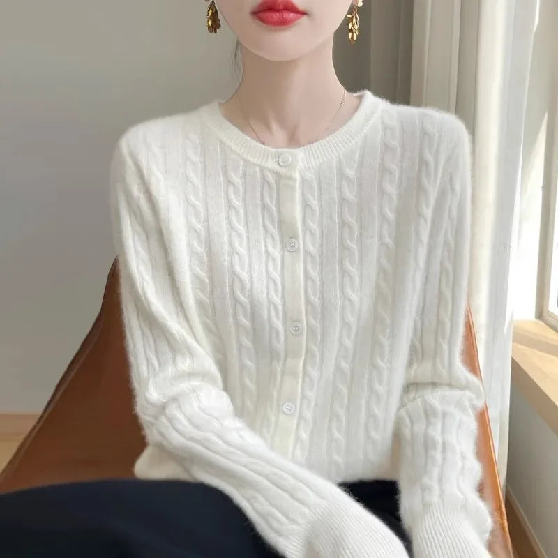 Women's Cable Knit Button Down Cardigan Sweater - Image 8