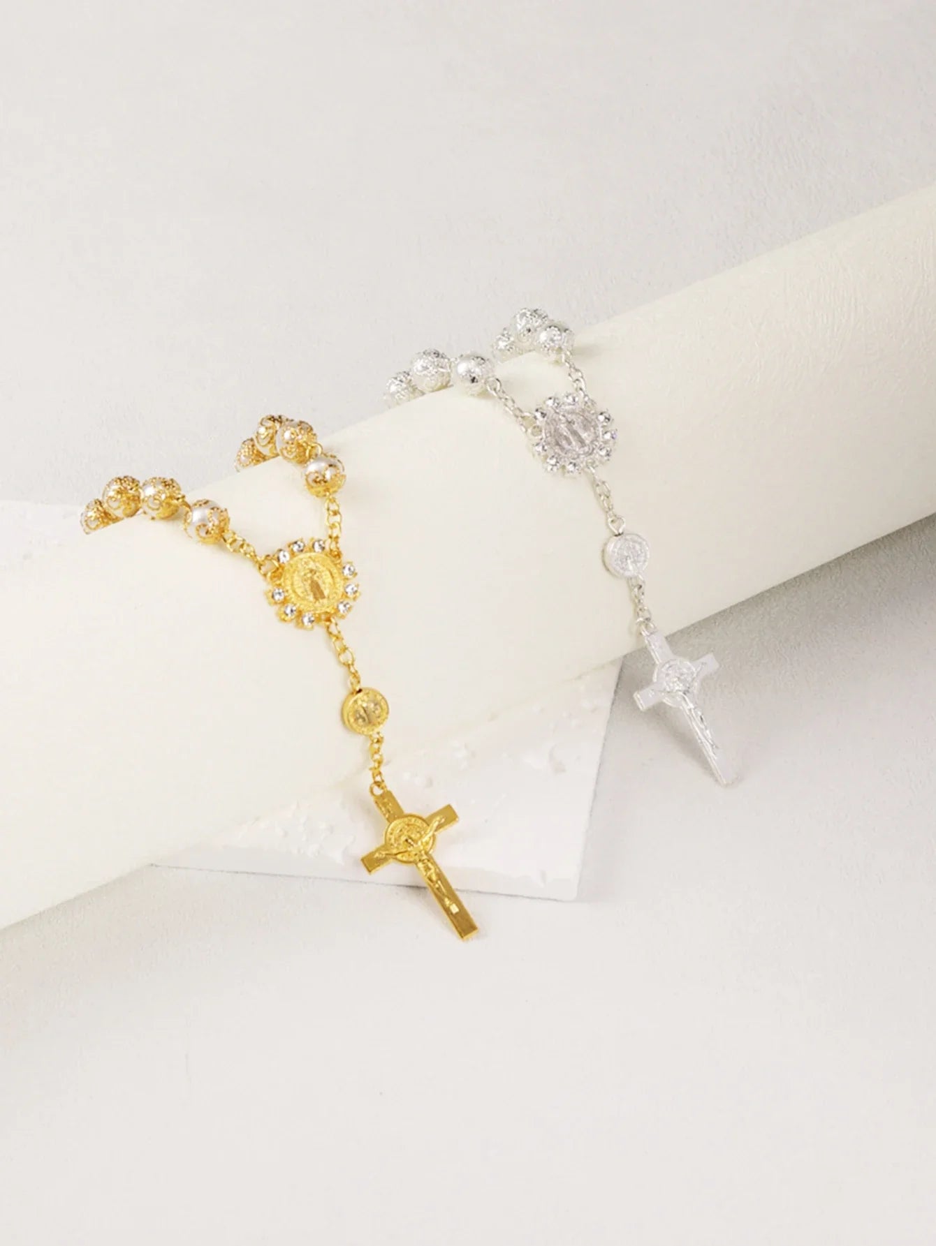 One Decade Auto Rosary Beads Catholic Bracelet Saint Benedict Crucifix Divine Mercy Gift for Women Men