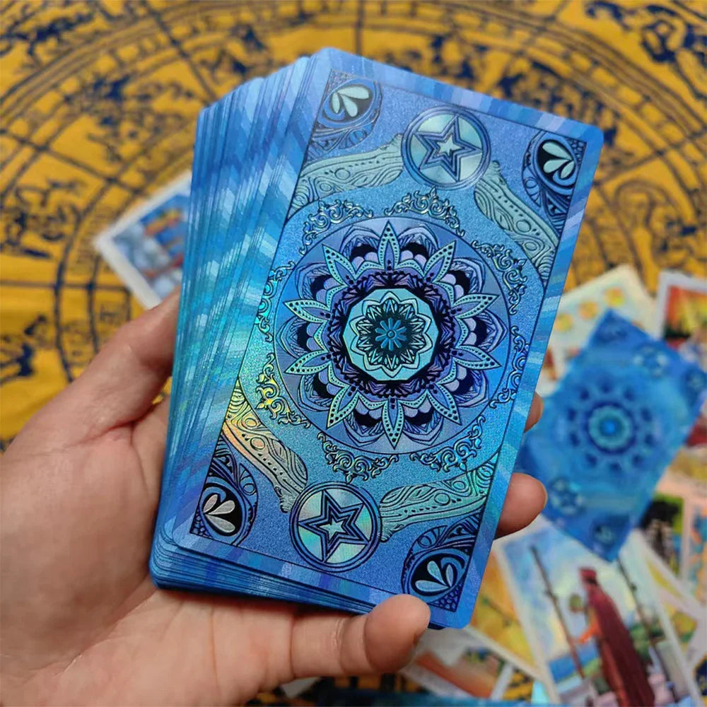 Spanish Tarot Laser Gold Foil Divination Cards for Beginners 12x7cm Fortune Telling Deck with Bilanguage Guide Book