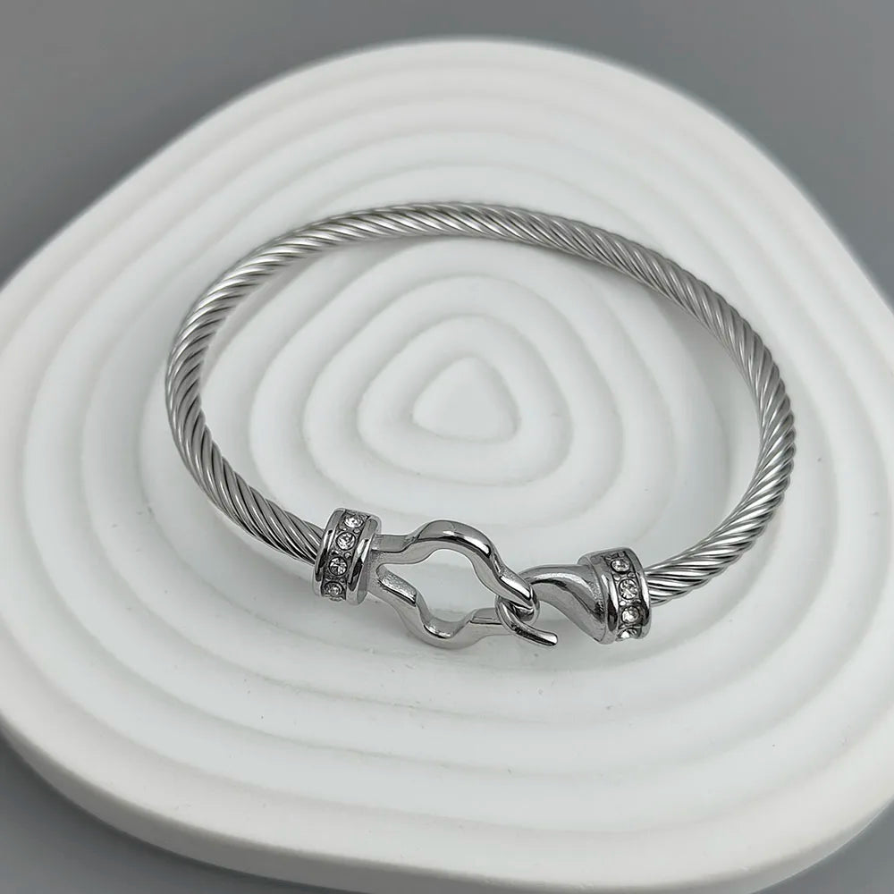New steel wire button zircon four-leaf clover gold-plated bracelet 18K, high-quality waterproof couple bracelet, wife gift