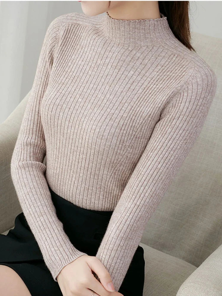Women's Slim Fit Mock Neck Ribbed Long Sleeve Pullover Sweater - Image 16