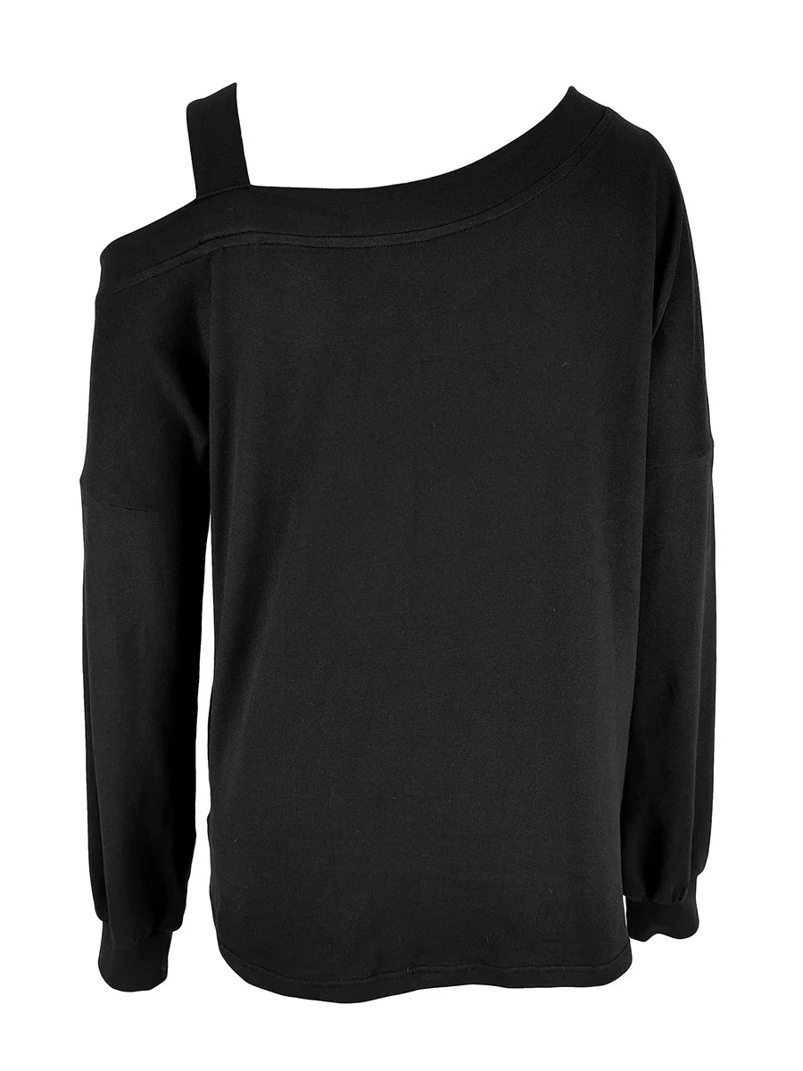 Plus Size Black One Shoulder Lantern Sleeve Knit Pullover